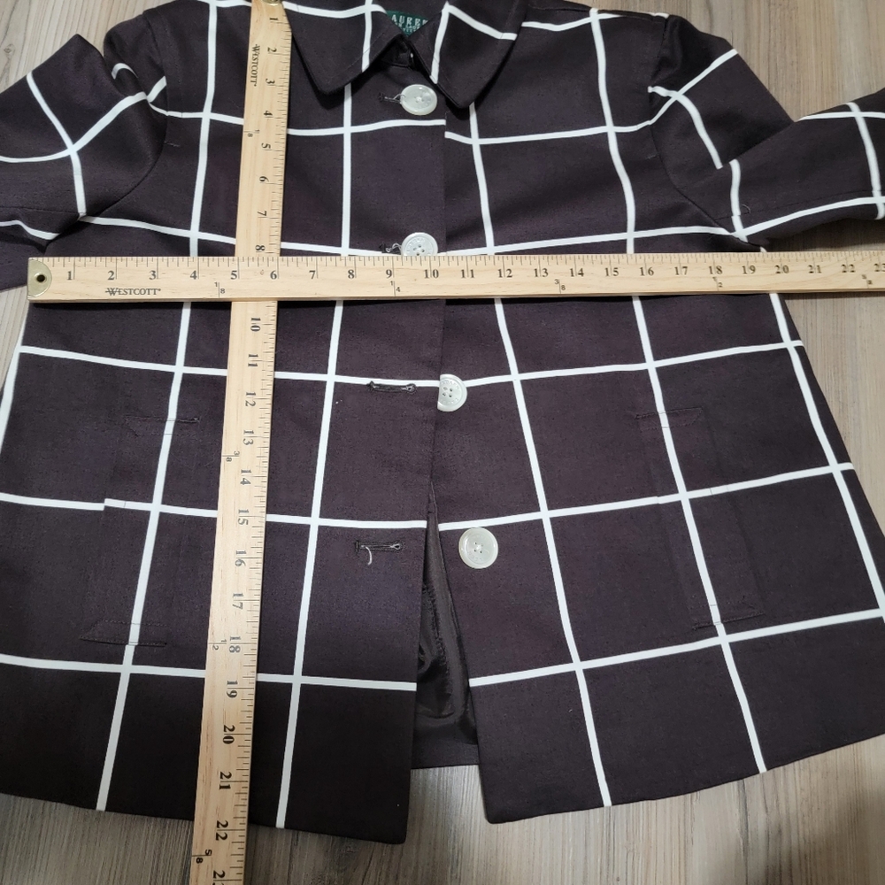Lauren Ralph Lauren Brown Jacket/Blazer with White Line Petite Medium Lined - Picture 9 of 9